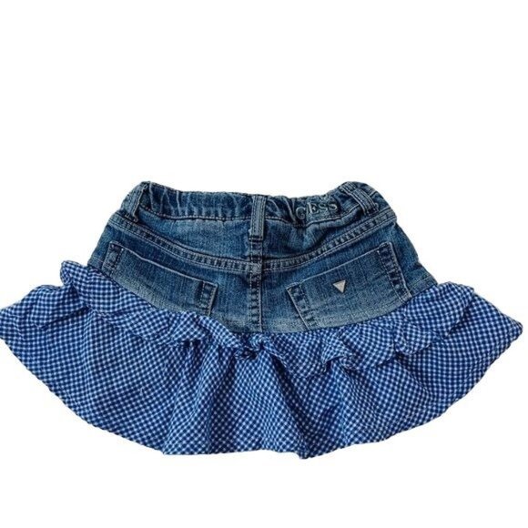 Guess Denim Jean Skirt Gingham Check Ruffle Peplum size 6 Girls Chambray - Picture 3 of 5